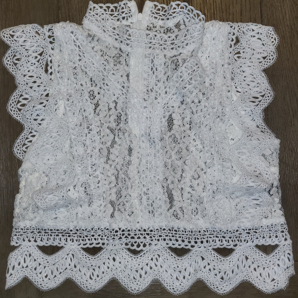 Feminine See Through White Lace Coquette Style Top Women's L - Picture 6 of 10